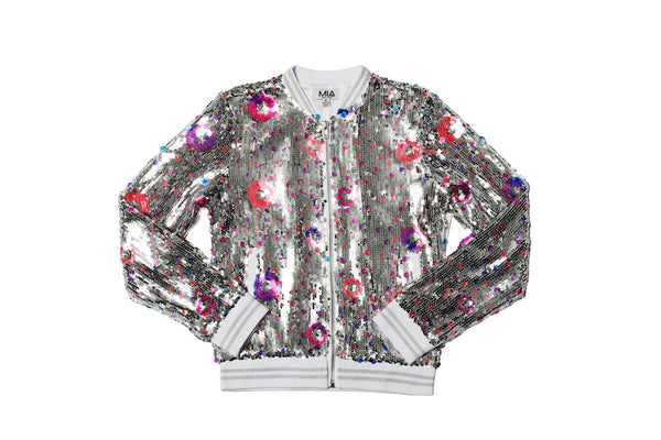 Silver Sequined Jacket with flowers