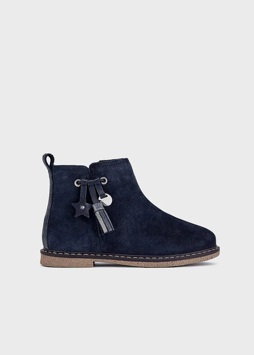 Girls Navy Blue Leather Boots
