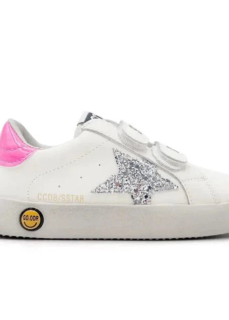 Silver Star Pink Heel Velcro Sneakers