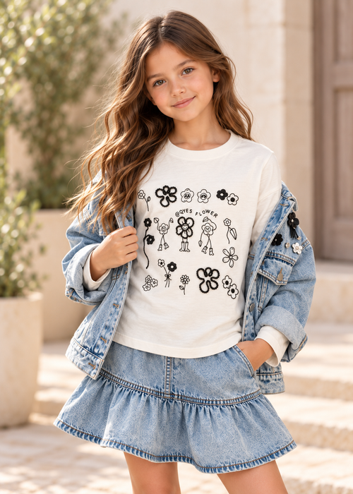 White Floral Graphic L/s Tee