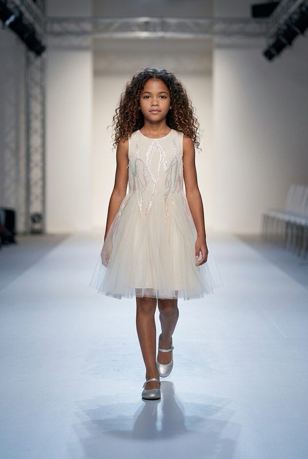 Tulle Dress Beige Color w Sequin Details