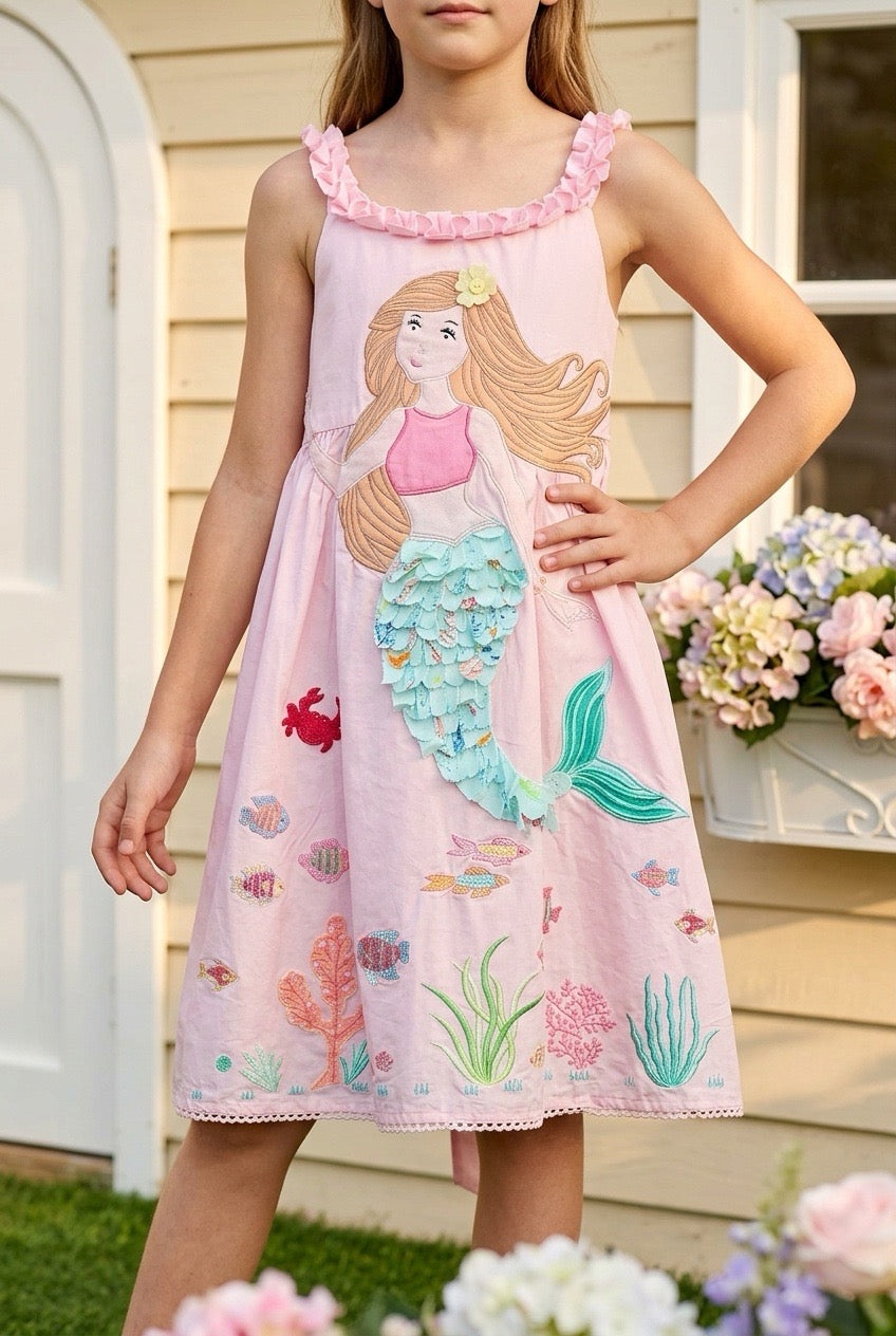 little mermaid print dress Pink Mermaid Applique Dress