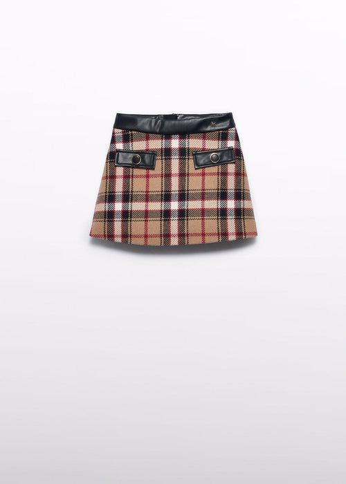 Camel Plaid Skirt for Girl