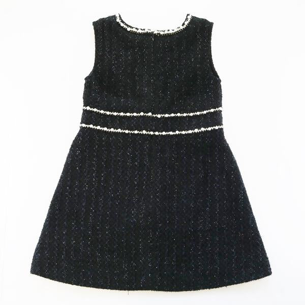 Pearl Trim Textured Dress - Black