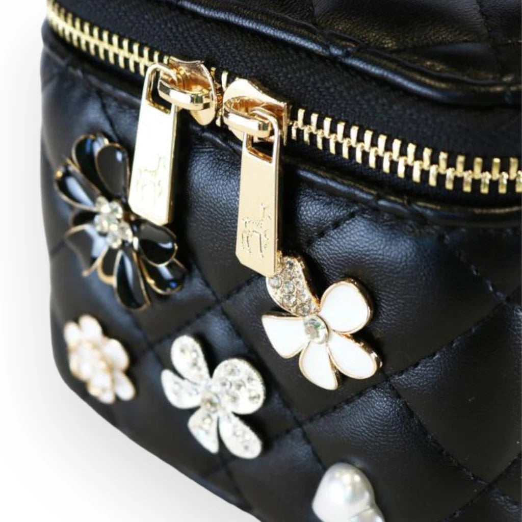 Quilted Top-Handle Bag w/ Charms - Black for kid girls