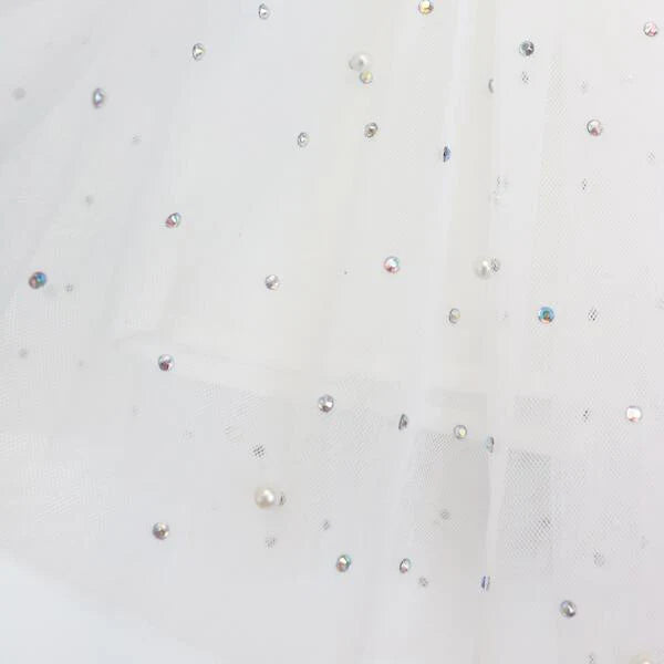 Rhinestone and pearls white Tutu Skirt