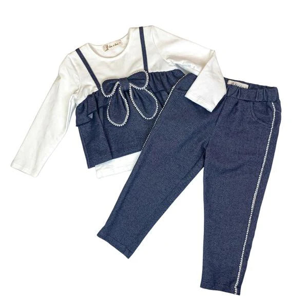 Bowtie Denim Top & Pant Set