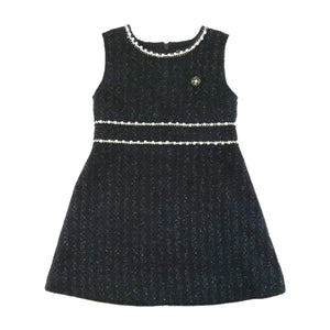 Pearl Trim Textured Dress - Black