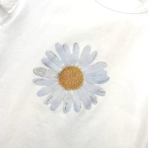 Rhinstone Floral Lace Sleeves White Tee