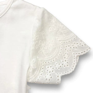 Rhinstone Floral Lace Sleeves White Tee