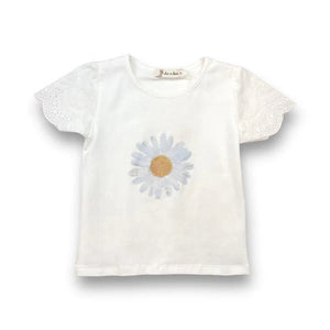 Rhinstone Floral Lace Sleeves White Tee