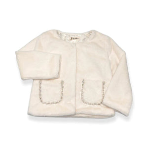Embellished Trim Ivory Fur Jacket for girl