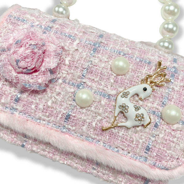 Pink fur trim tweed purse for kid girl