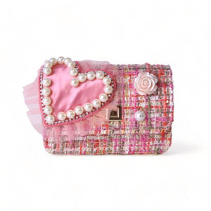 Big heart tweed pink purse for kid girl