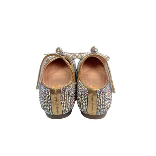 Gold Pearl & Rhinestone Flat Shoes