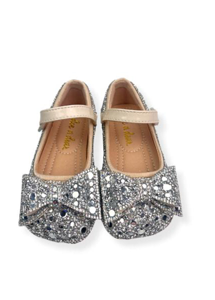 Silver Embellished Bowtie Flat Shoes