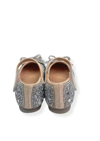 Silver Embellished Bowtie Flat Shoes