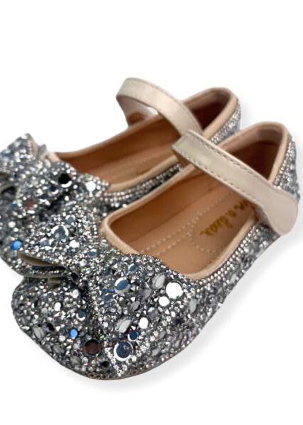 Silver Embellished Bowtie Flat Shoes