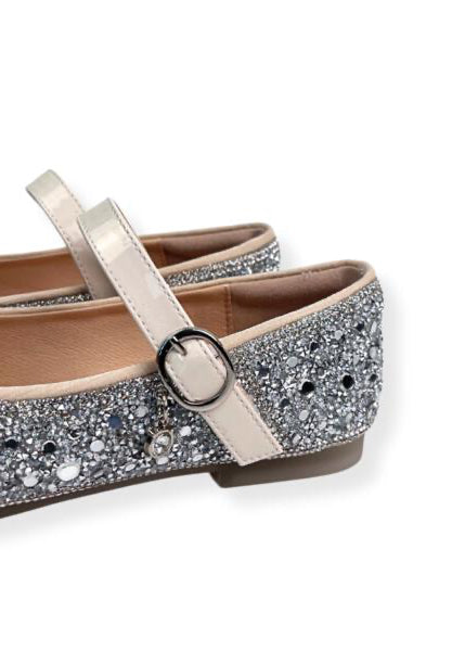 Silver Embellished Bowtie Flat Shoes