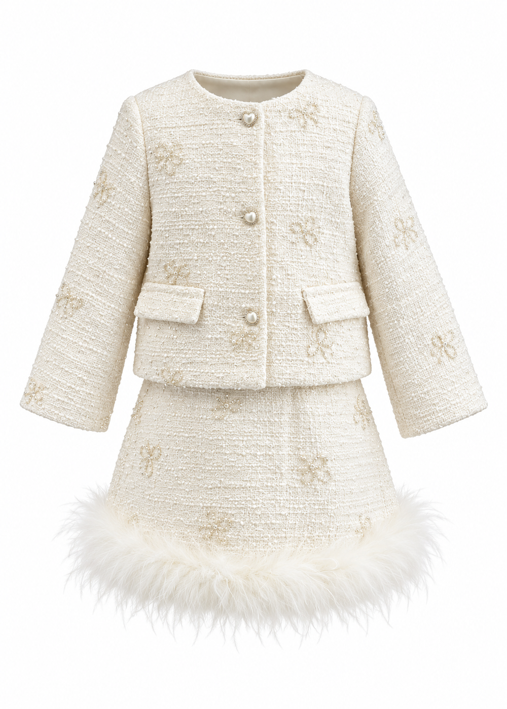Tweed Jacket & Skirt Set w Bows