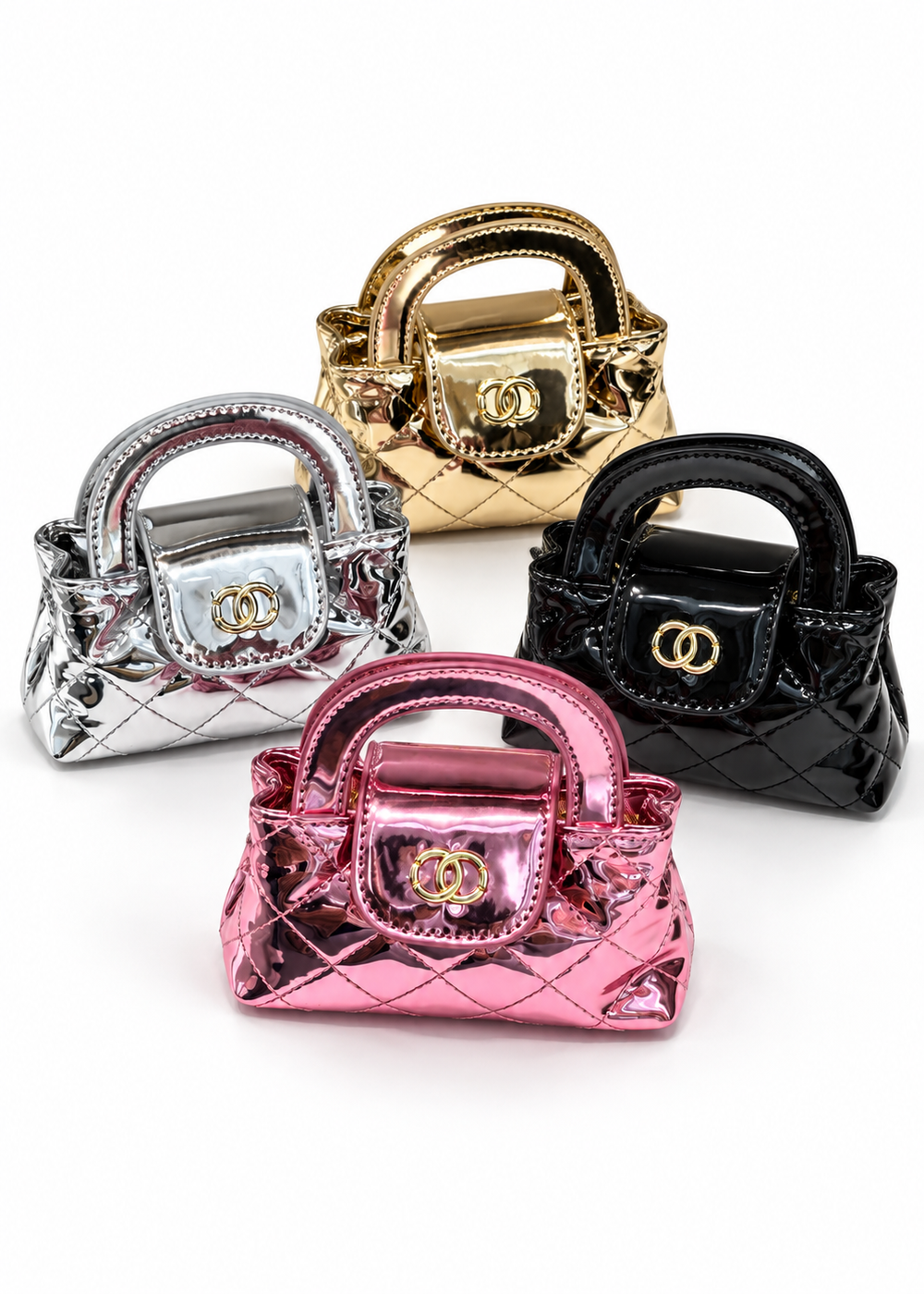 Metallic Quilted Mini Handbag w Chain Strap