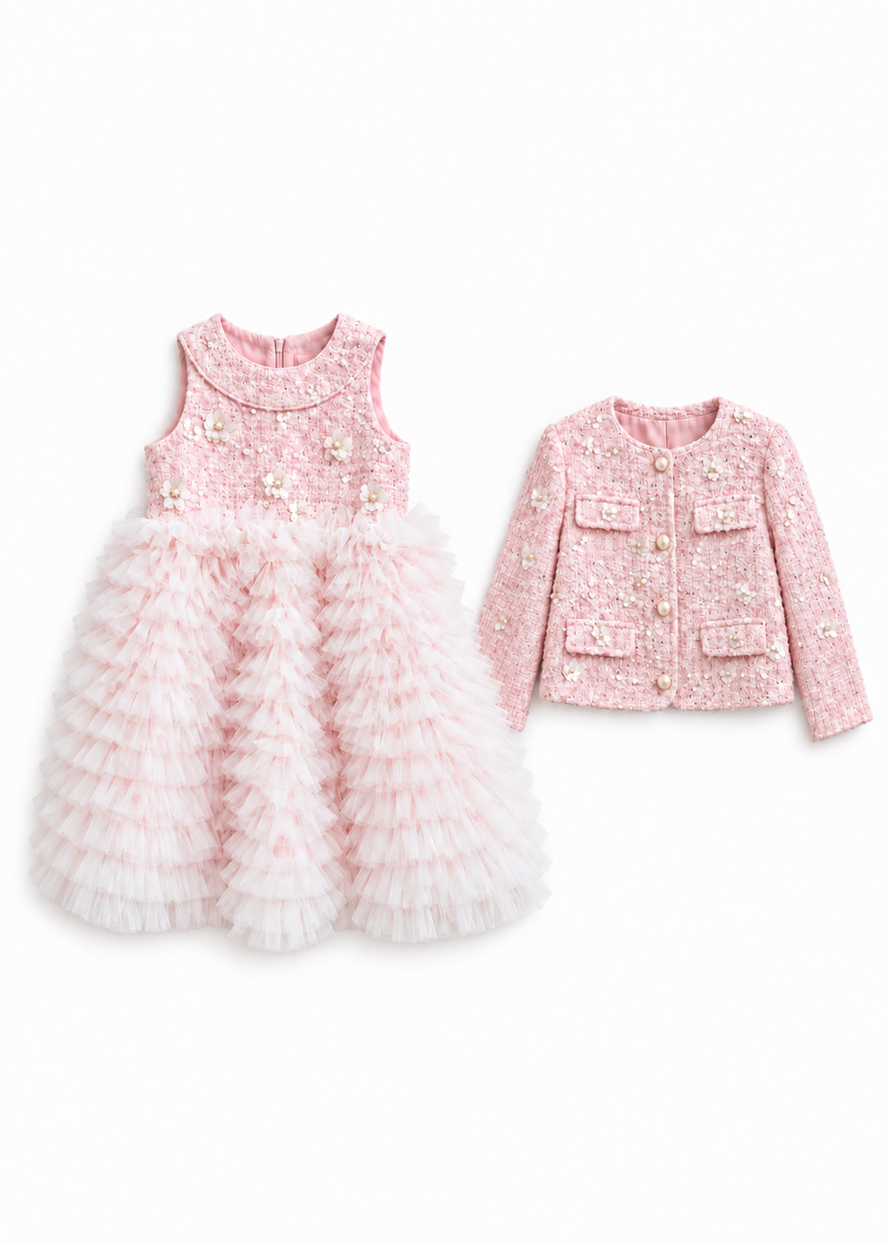 Pink Tweed Jacket & Tulle Dress Set