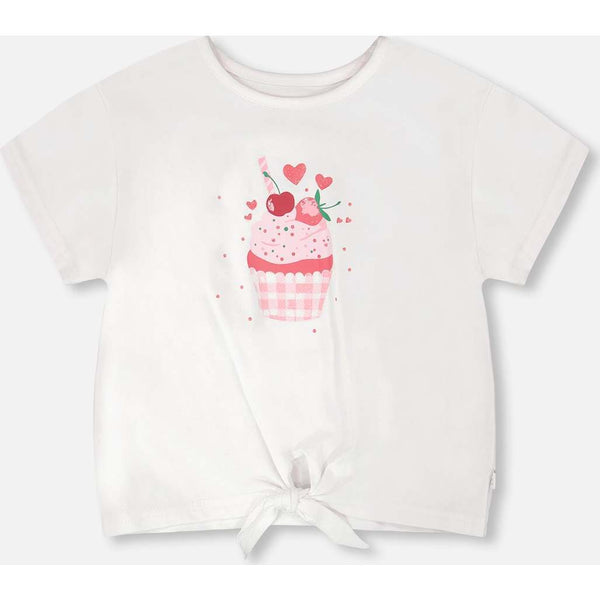 Organic Cotton Jersey T-Shirt With Tie At Waist Pink