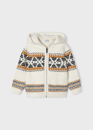 Hooded jacquard zip sweater boy