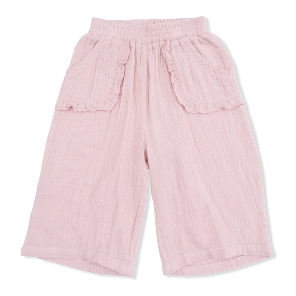 Solid Muslin Lotus Wide Pants With Ruffle Pocket