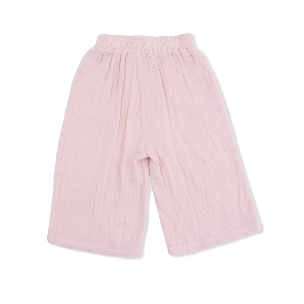 Solid Muslin Lotus Wide Pants With Ruffle Pocket