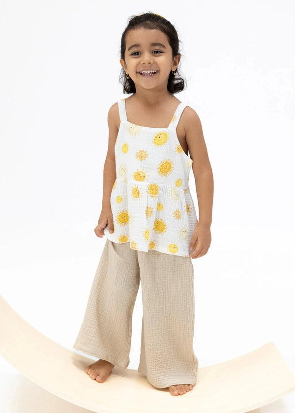 Happy Suns Peplum Tank with Wide Leg Pant