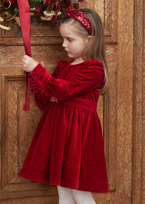 Girls Glitter Red Velvet Dress