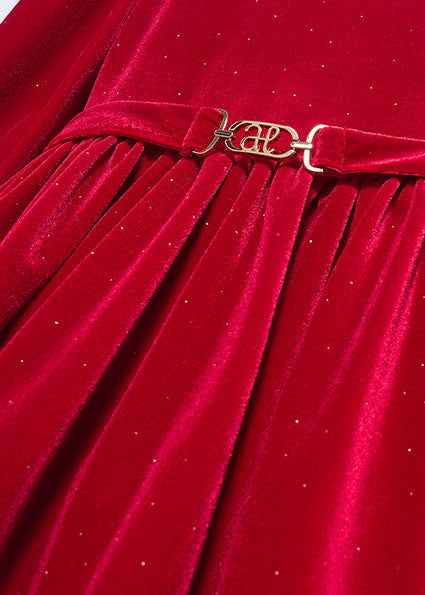 Girls Glitter Red Velvet Dress