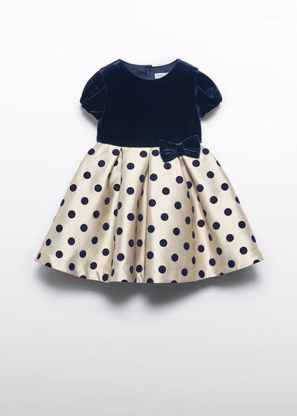 Girls Mikado Dress With Flocked Polka Dots