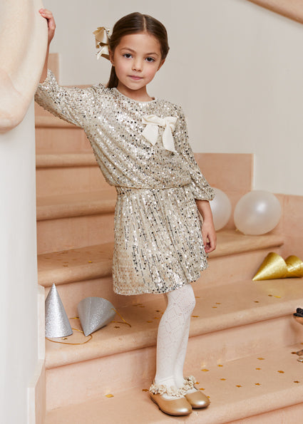 Girls Silver Sequin Skirt Set