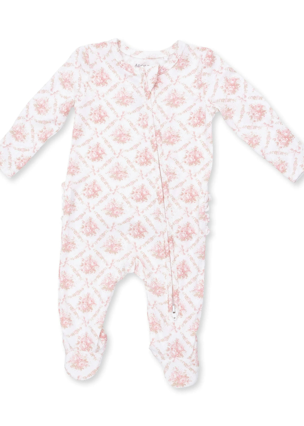Rose Bow Lattice - 2 Way Ruffle Back Zipper Footie