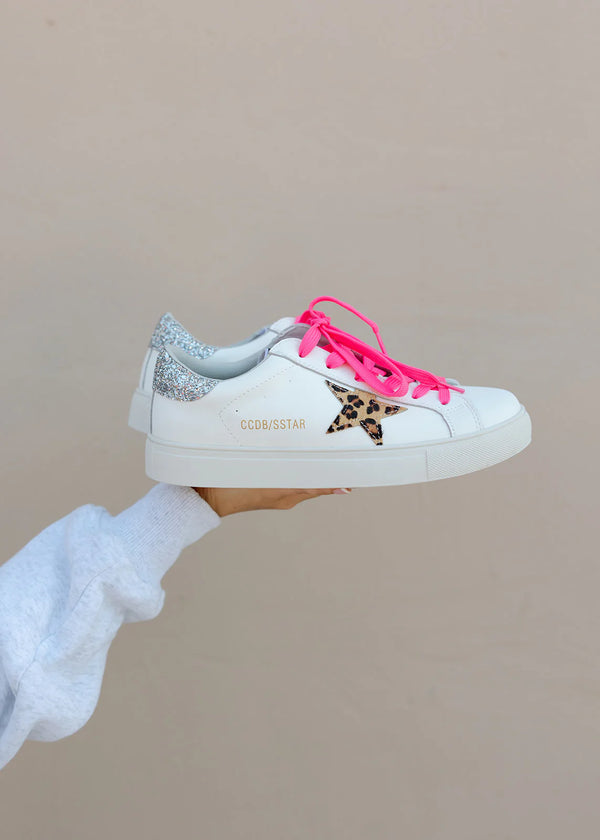 Cheetah Star Hot Pink Lace Sneakers