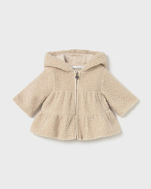 Beige children's jacket with a hood on a white background