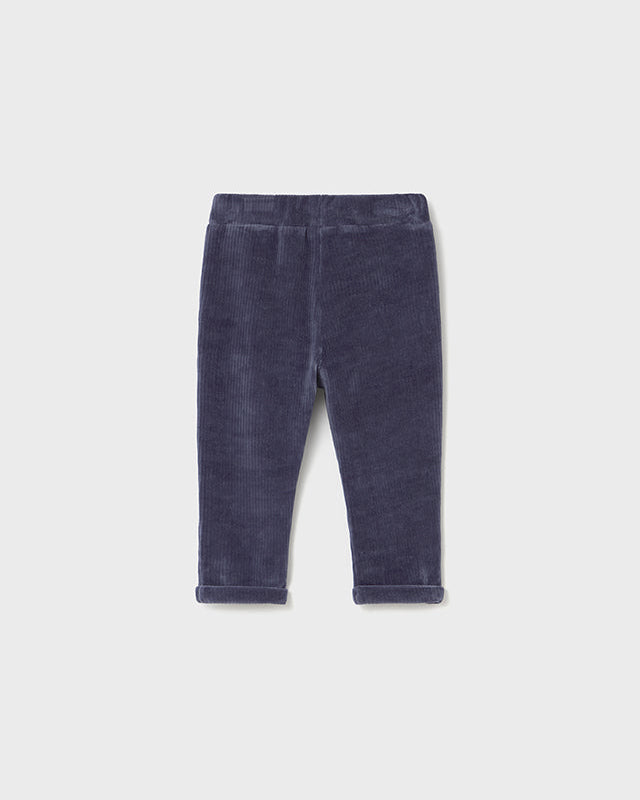 Navy blue pants on a light gray background