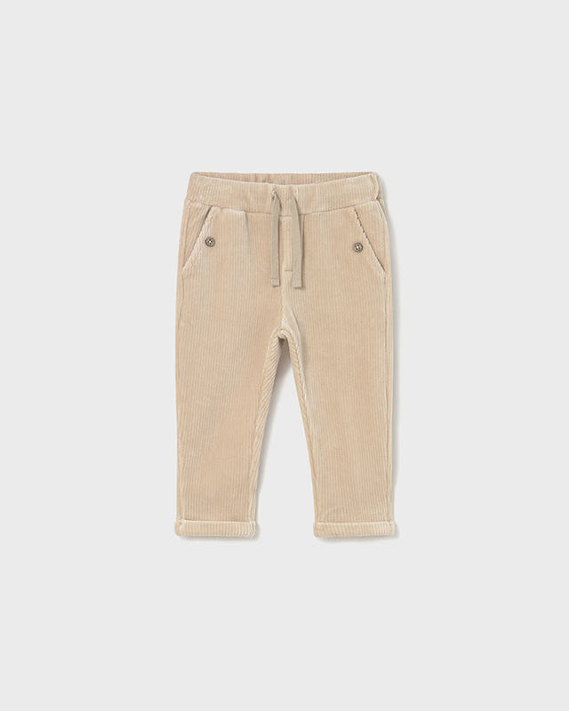Beige pants with a drawstring on a white background