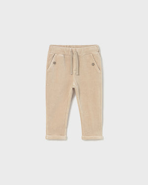 Beige pants with a drawstring on a white background