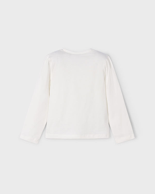 White blouse with a V-neck and long sleeves on a light gray background