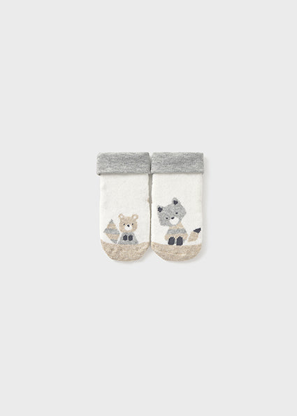 Newborn Non-Slip Ecru-Granite Socks