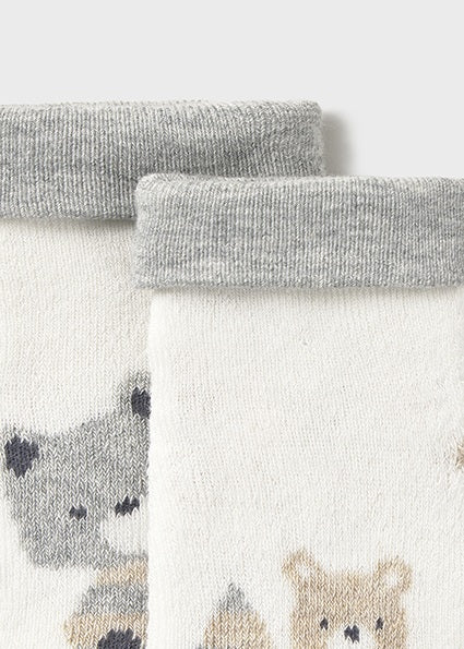 Newborn Non-Slip Ecru-Granite Socks