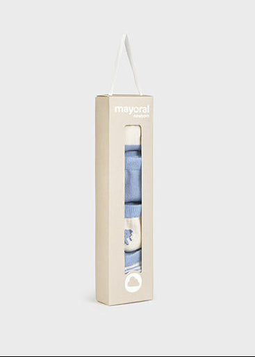 Mayoral baby socks in a packaging box on a white background