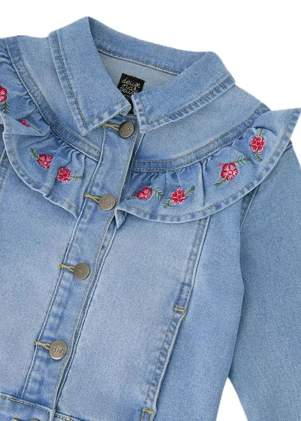 Light Blue Denim Jacket With Embroidery