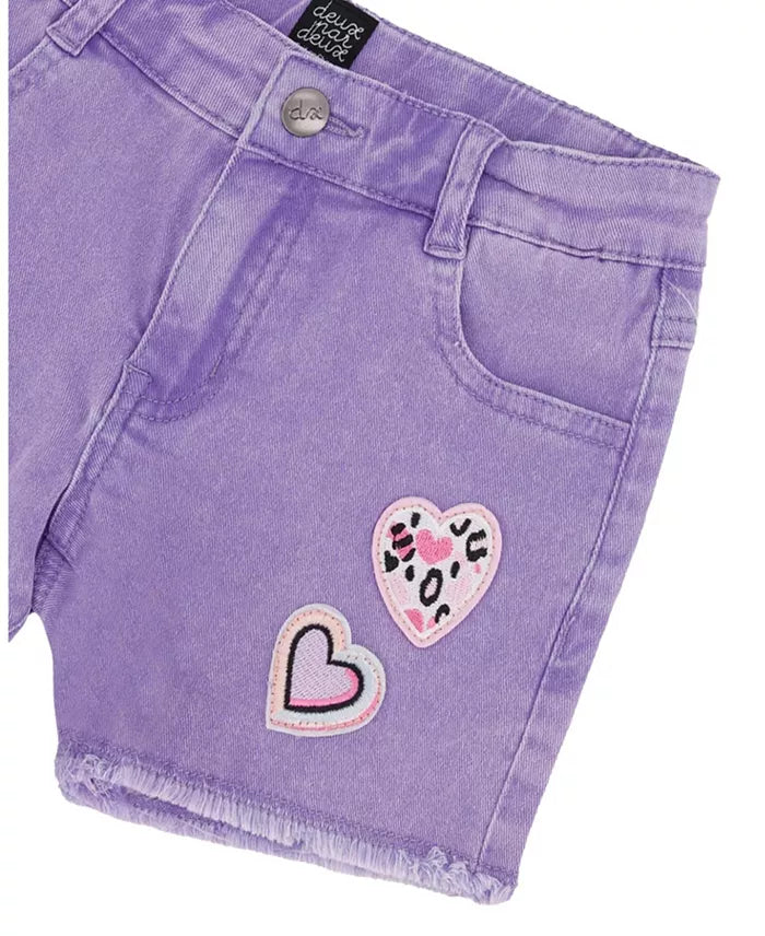 Girls' Heart Embroidery Denim Shorts