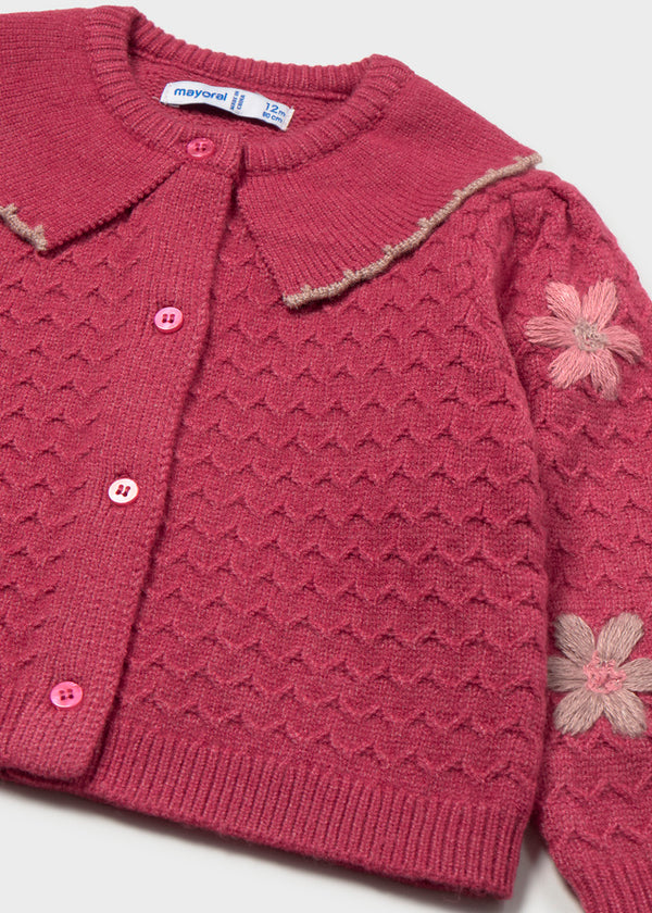 Baby Girl Pink Floral Embroidered Cardigan