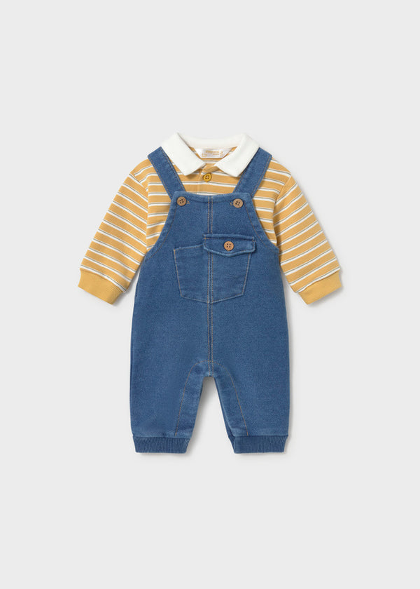 Newborn Boy Dungaree with Striped Polo Set
