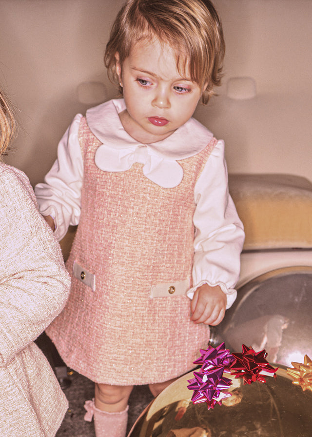Baby Girls Pink & White Woven Dress